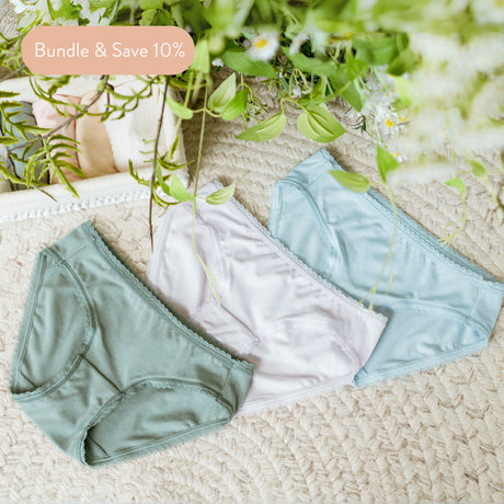 Girls' Wedgie-Free Panty Briefs - Serena (Blue, Lavender, Green) - Set of 3 | Cloth Diapers | Just Peachy